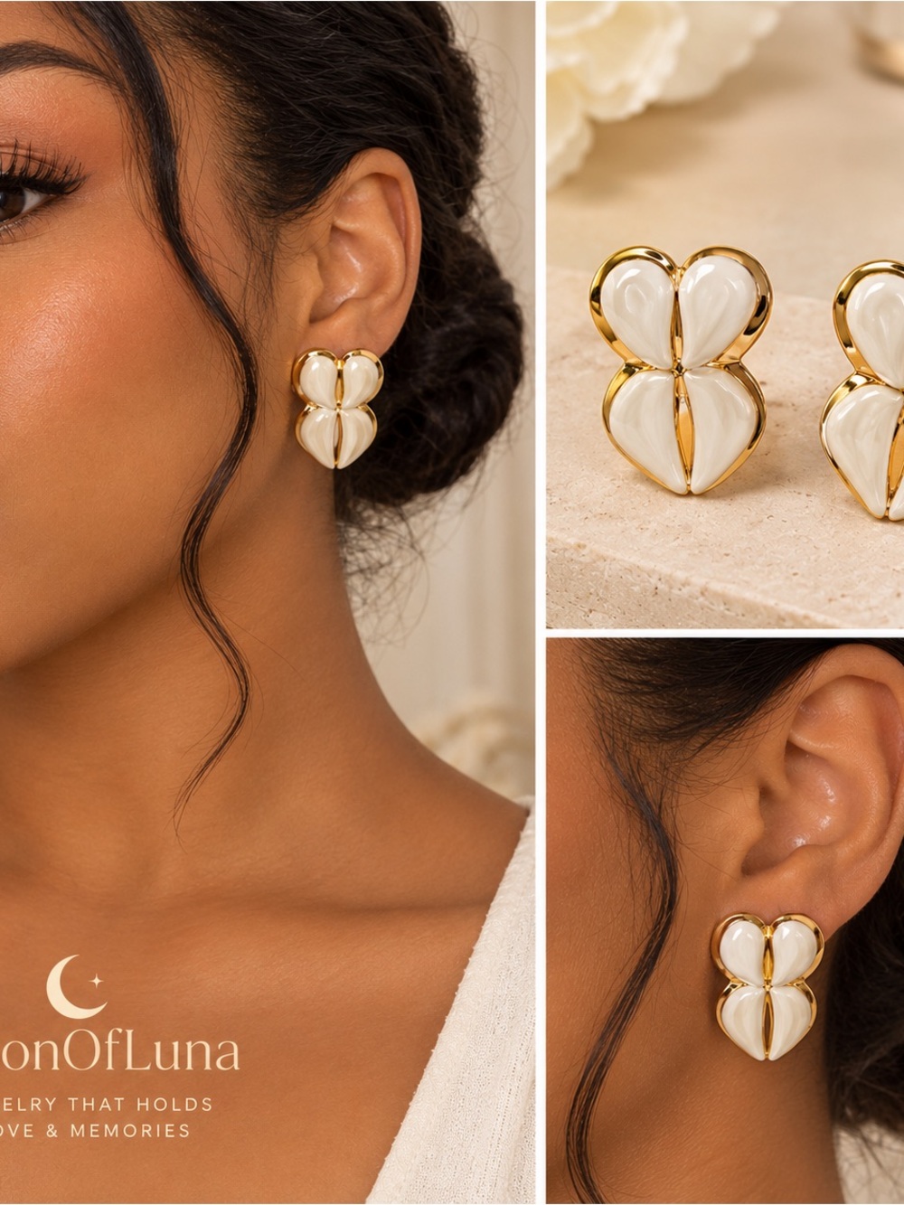 Gold & Cream Petal Drop Earrings